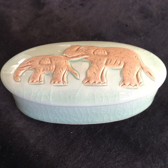 Other - Light green porcelain trinket box with elephants